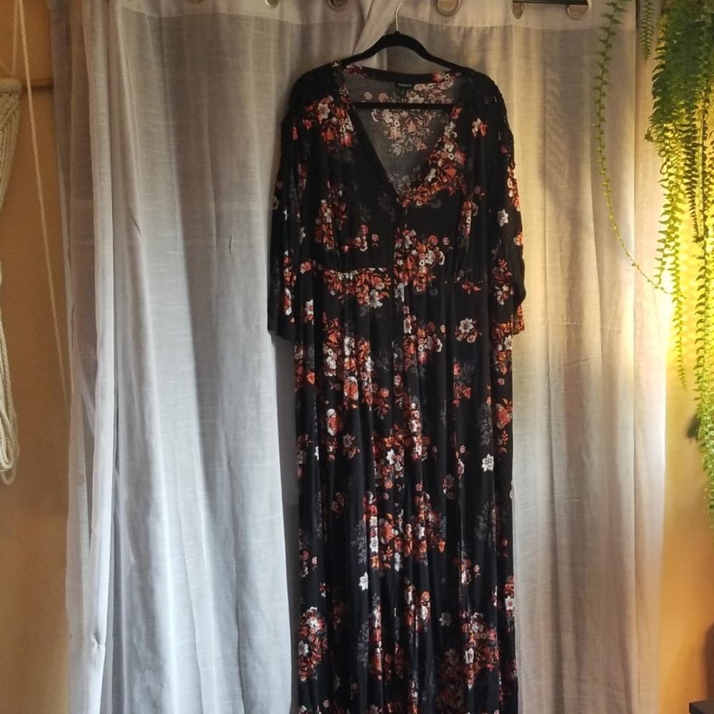 Torrid Black and Orange Floral Print Dress